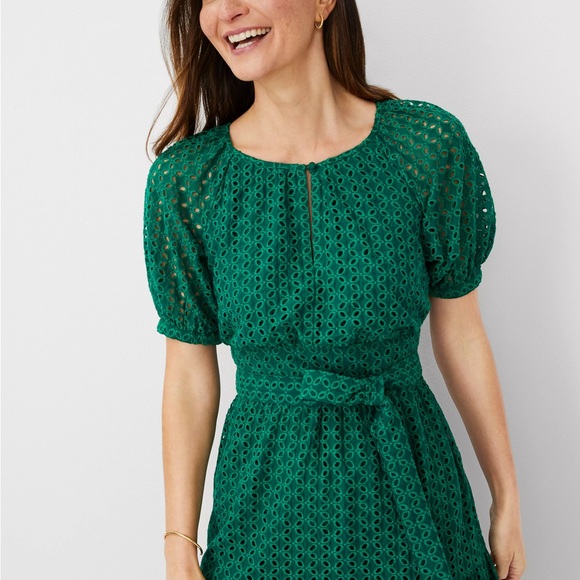 Ann Taylor - eyelet puff sleeve flare dress - Picture 2 of 3